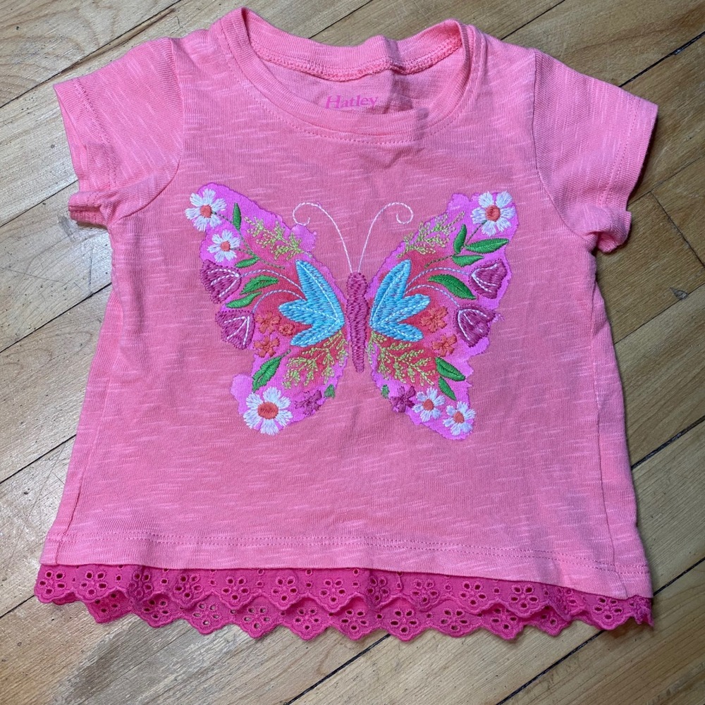 Hatley Girls 12-18 Months Pink Butterfly Embroidered Short Sleeve T-Shirt‎